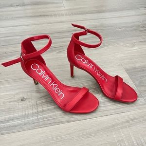 Red Leather Sandal Heels